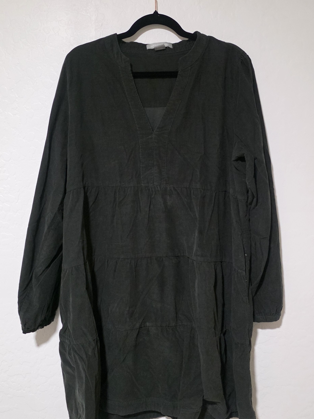 Lucky Brand Black Tiered V-Neck Long Sleeve Dress